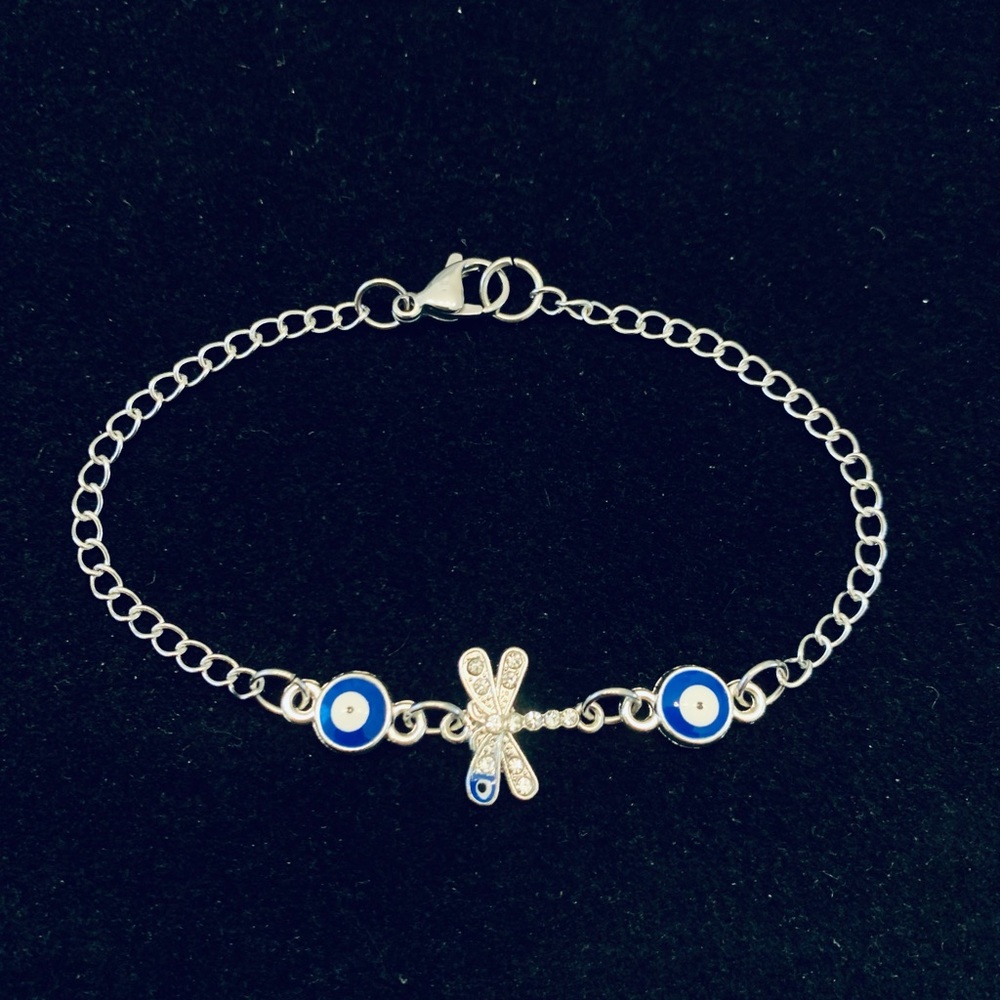 Rhinestone Dragonfly Evil Eye chain bracelet